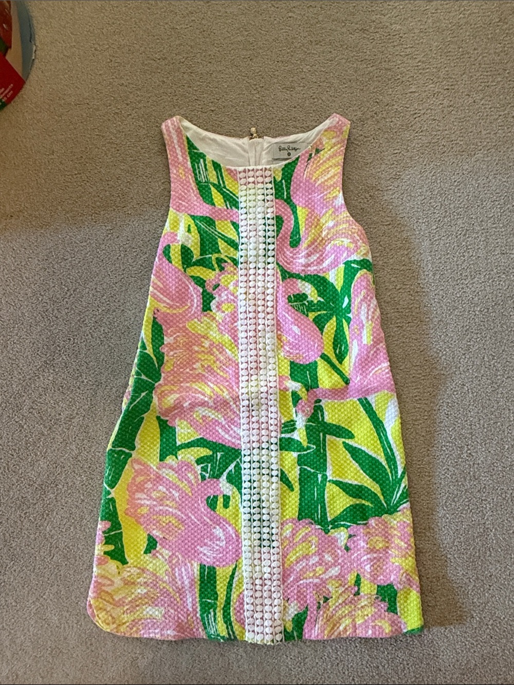 Lilly Pulitzer Pink, Girls Yellow & Green Flamingo Shift Dress